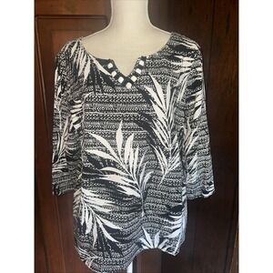 Ruby Rd Womens XL 3/4 Sleeve Tropical Shirt - Beads -‎ Cotton Blend EUC